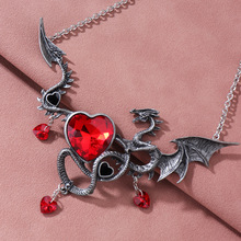 欧美跨境飞龙造型项链 复古爱心水钻女式项饰不锈钢链厂家直供