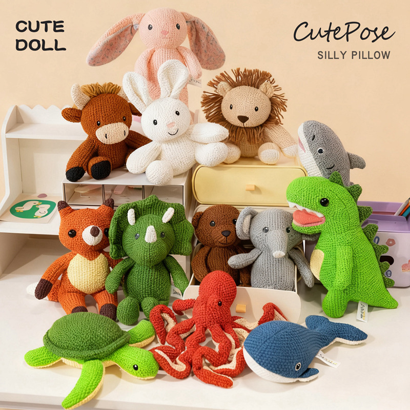 Bestseller: Gestrickte Plüschtiere – Dinosaurier, Schildkröte, Bär, Stier, Kaninchen, Fisch, Elefant, Fuchs, Löwe_voghion.com