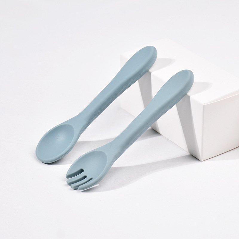 실리콘 포크 스푼 세트 (회색 파란색)