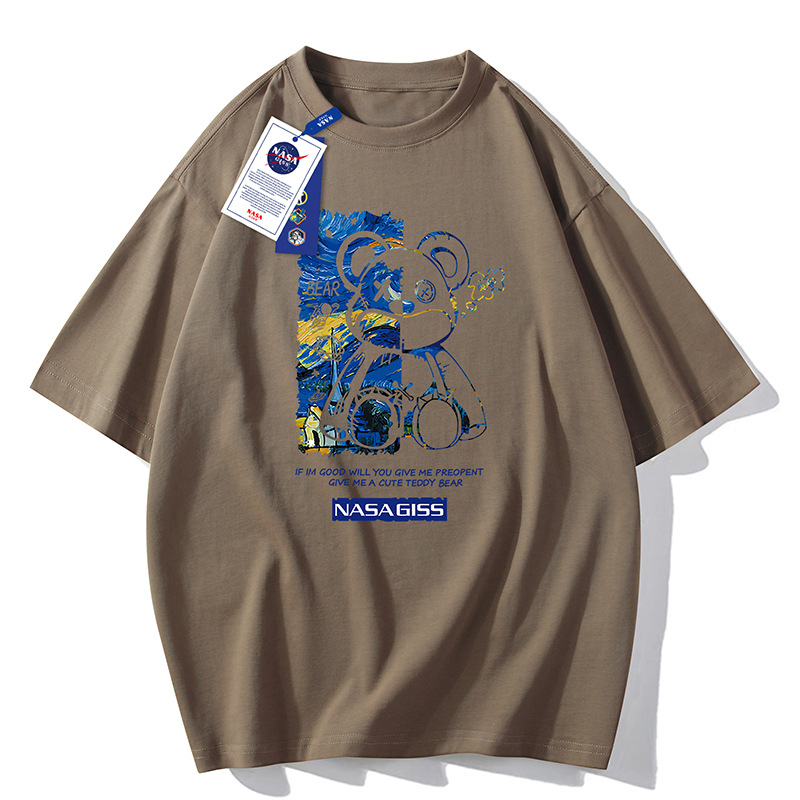 NASAGISS pesado nombre conjunto de los hombres de manga corta Camiseta de la pareja de las mujeres de la marca de moda de verano suelta media manga adolescentes