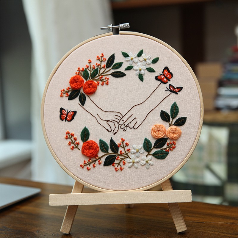 Lu bordado novio novia hermanas Flor de hilo de color sala de estar dormitorio colgando pintura bordado paquete de material de bricolaje vestido de novia de la boda colgando pintura