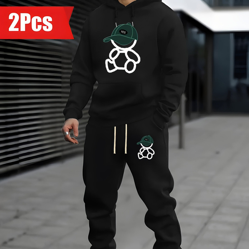 Spring and Autumn Fleece-Lined Hooded Sweatshirt Set for Men, Balance Letter Print, Warm Sports Casual Two-Piece Set Spring and Autumn Fleece-Lined Hooded Sweatshirt Set for Men, Balance Letter Print, Warm Sports Casual Two-Piece Set
