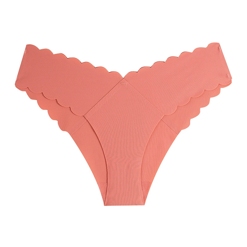Женские бесшовные бикини-с underwear с волнистым краем, дышащий хлопковый промежности, талия V, мягкое ощущение ледяной шелкови