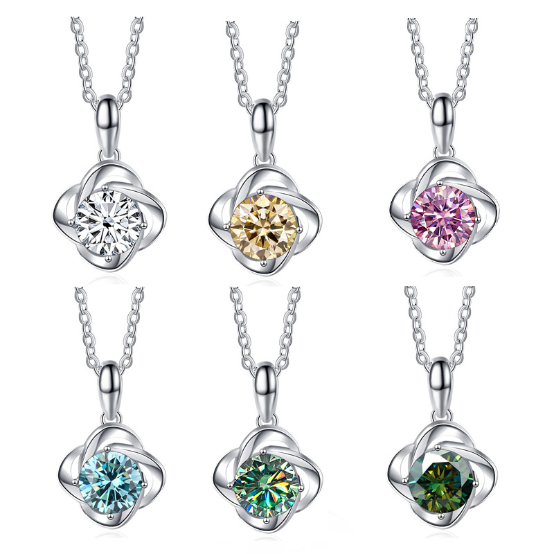 Transfronterizos para cuatro hojas collar de diamante de mozanita 1 quilates collar de piedra de mozanita colorida collar clavícula simple coreano