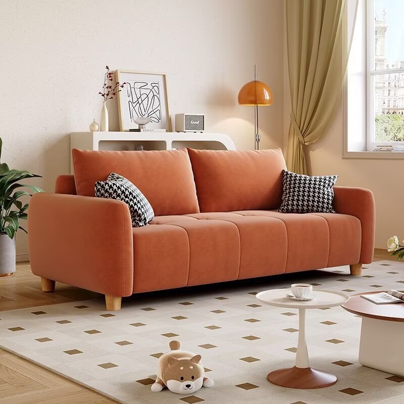 Cream Style Living Room Fabric Sofa Rental House Small Apartment Straight Sofa Modern Simple B&B Apartment Small Sofa
