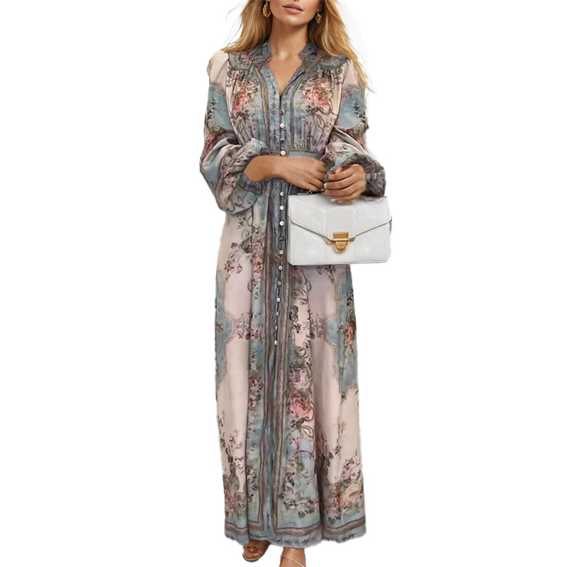 Elegant Style Wholesale Women's Elegant Flower Casual Holiday Daily V Neck Long Sleeve Sheath Dress