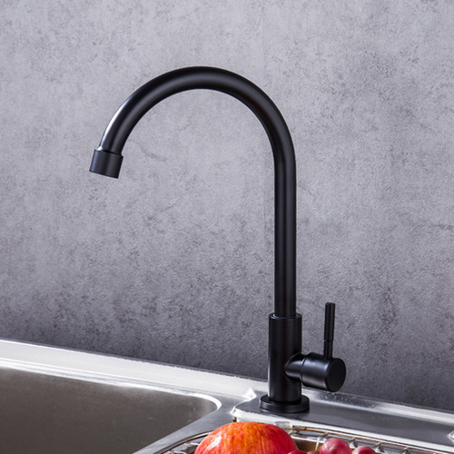 Huici Foreign Trade 304 stainless steel black single cold water faucet large curve 304 single cold universal painted black faucet