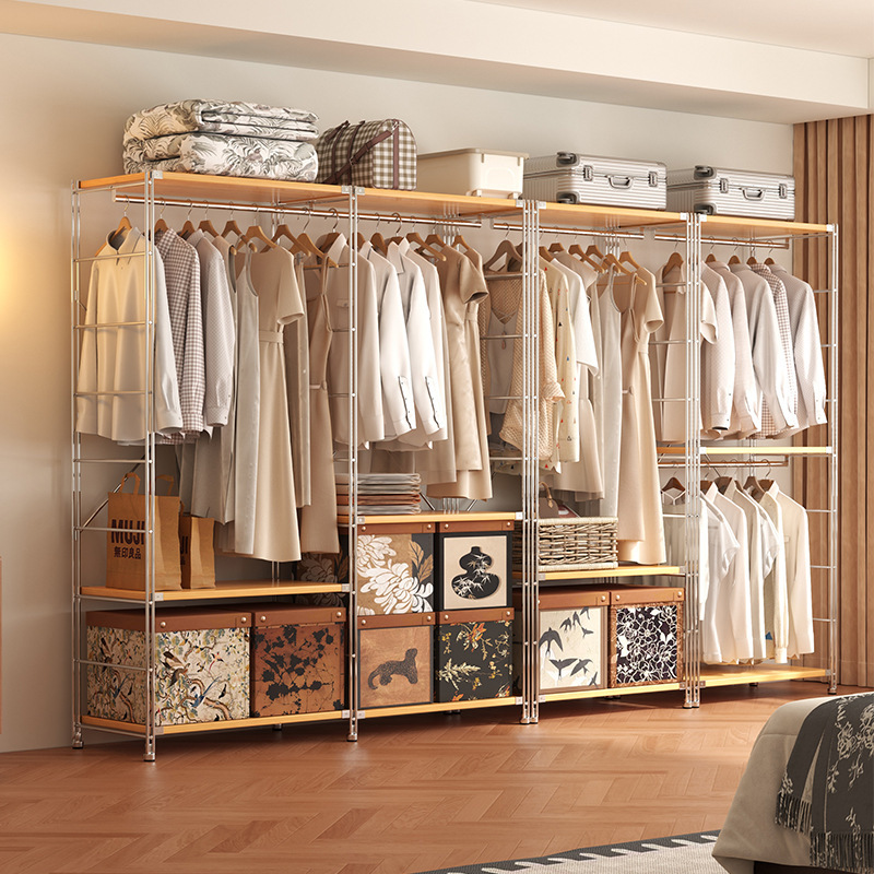 Mingzheng Furniture Factory Open Coat Rack Clothes Rack Household Metal Wardrobe Bedroom Floor-Standing Walk-In Cloakroom