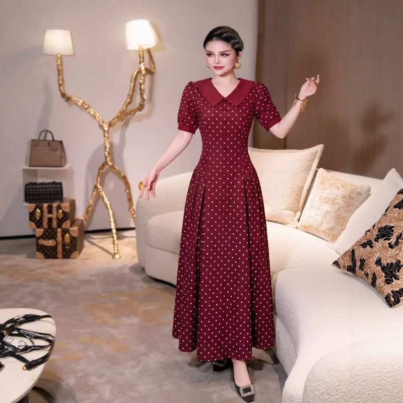 2026 new retro polka dot elegant long dress, V-neck dress for women 2026 new retro polka dot elegant long dress, V-neck dress for women