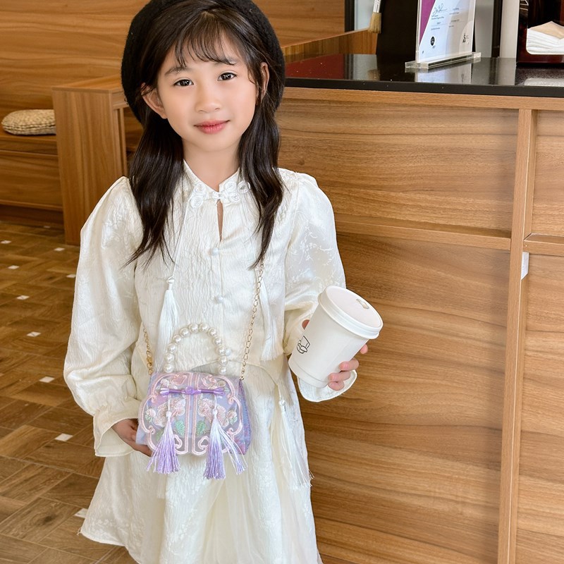 Nueva bolsa de hombro de niña china dulce perla portátil princesa bolso de mano lindos bordillos mini cadena bolso de niños