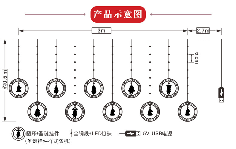 跨境新品圣诞节灯串圣诞老人卡通造型窗帘灯LED彩灯房间橱窗装饰详情6