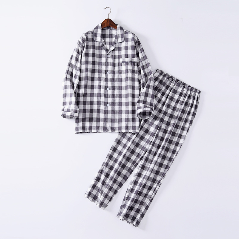 그레이 체크 무늬 긴소매 바지