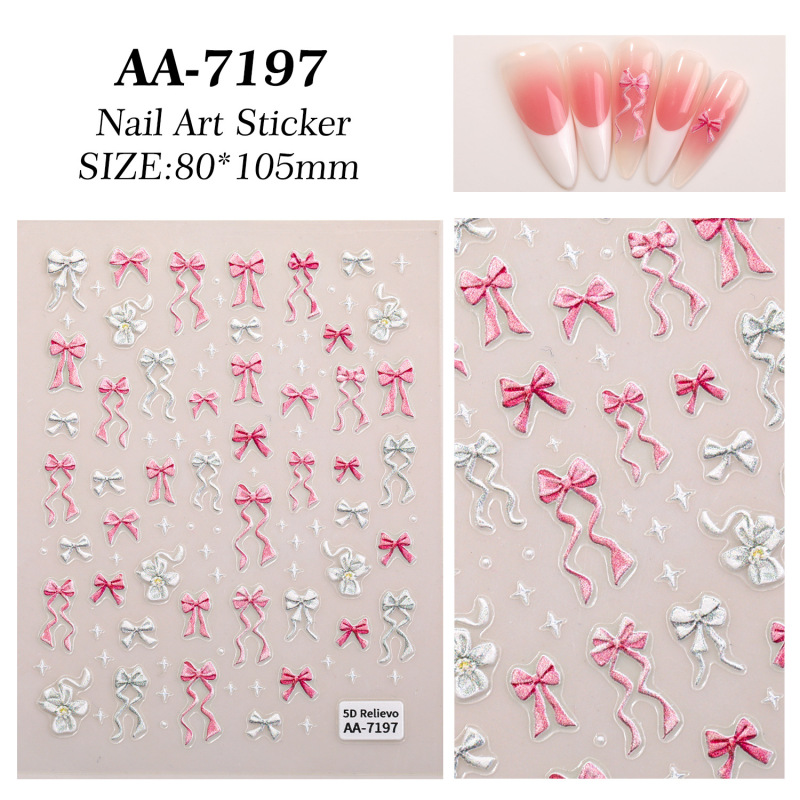 オリジナルリボンネイルアートステッカー 5D エンボス加工立体カラーマッチングリボンリボンネイルステッカージュエリー AA スタイル|undefined
