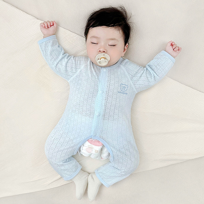 Uniforme de bebé, ropa de verano para niños, niñas y niñas, entrepierna abierta, delgada, manga larga, climatización, ropa de verano para bebés