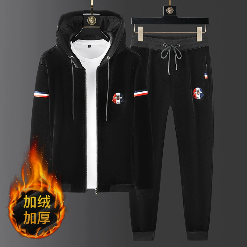 Двухсторонний золотой бархатный свитник костюм для мужчин осенью и зимой теплый бархат толстый спортивный и повседневный бег мужской костюм