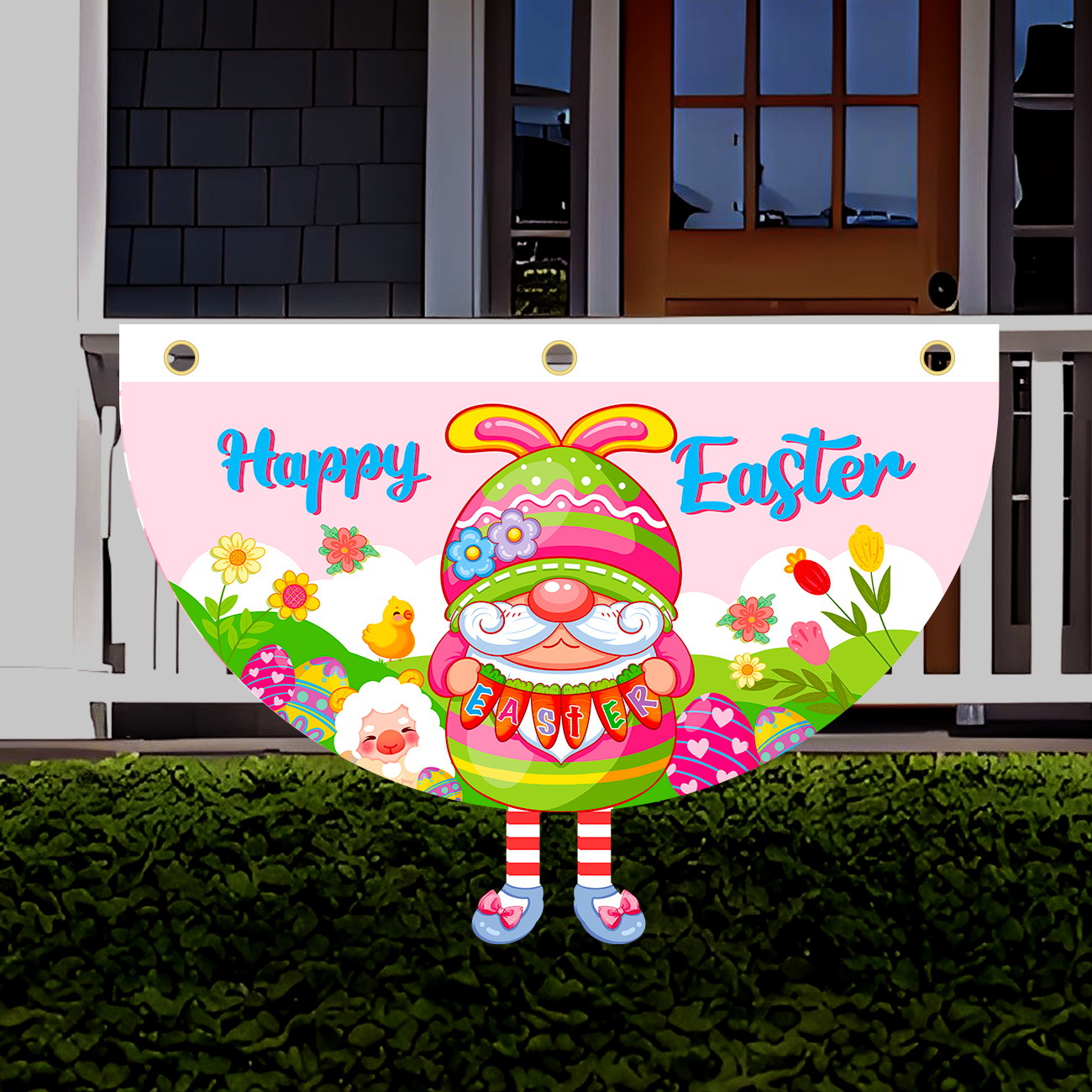 Transfronterizos nueva bandera en forma de ventilador de Pascua de dibujos animados conejo enano bandera semicircular de decoración al aire libre bandera de jardín