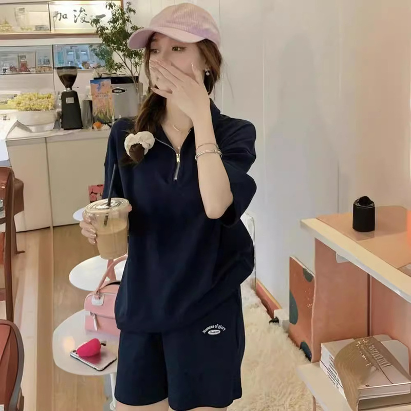 Sports suit women's summer age-reducing polo shirt short-sleeved top loose casual pants shorts small two-piece suit Sports suit women's summer age-reducing polo shirt short-sleeved top loose casual pants shorts small two-piece suit