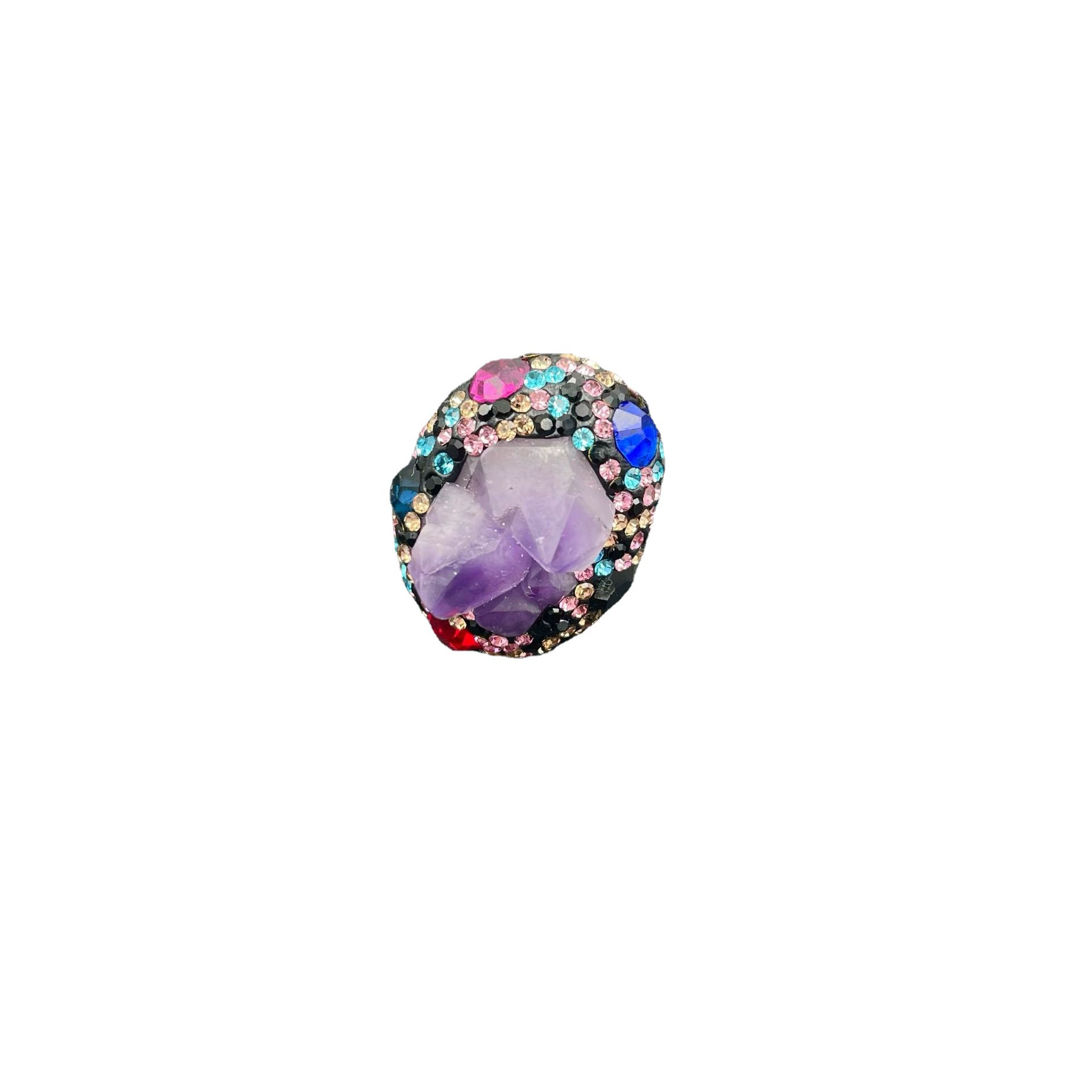 Organic retro set with amethyst, diamond, accessory, European style, wholesale