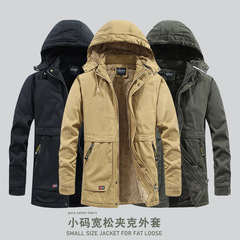 HTN2025 冬用裏起毛綿服 メンズ ゆったりジャケット 厚手フード付きワークジャケット 防寒綿服