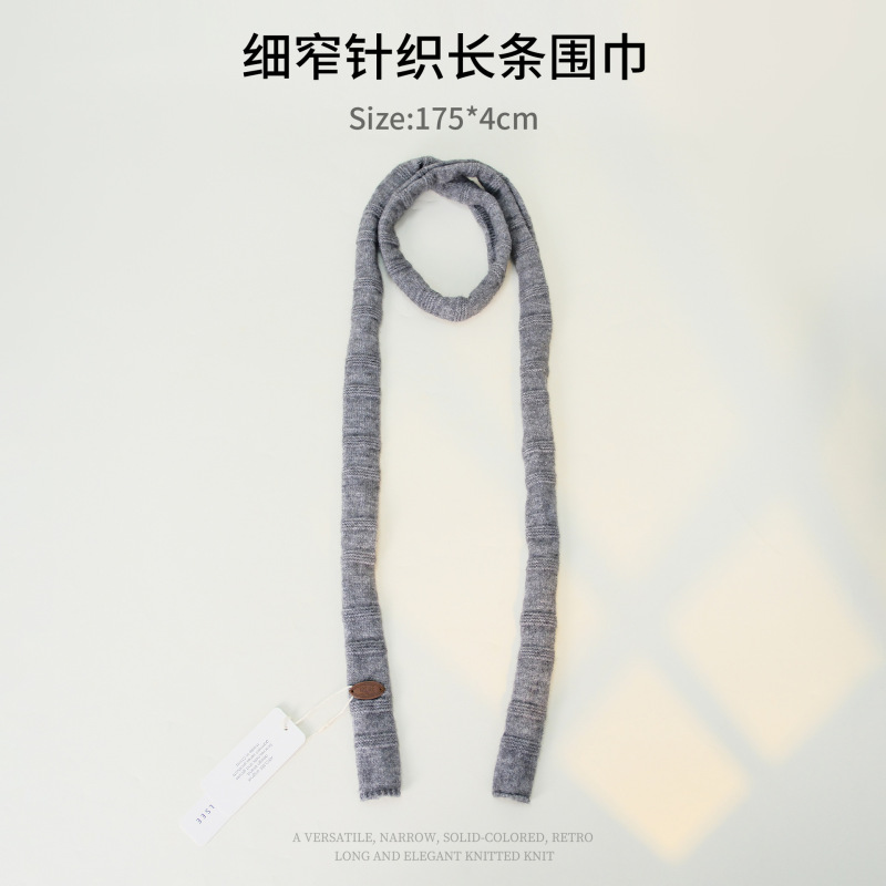 韩系小众长条细窄围巾女纯色秋冬新款辣妹风穿搭时尚装饰针织围脖|undefined