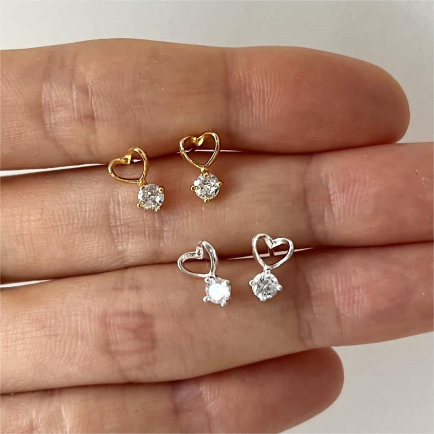 Heart Shape Pattern 1 Pair 925 Sterling Silver Zircon Heart Shape Ear Studs