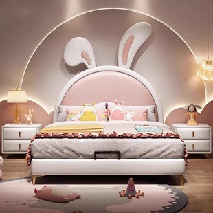 Children's Bed Girl Princess Bed Cartoon Rabbit Bed Modern Simple Style Solid Wood Single Bed Children's Bedroom Storage Bed