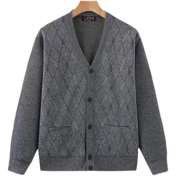 A generation of hair middle-aged and elderly cardigan sweater coat men's spring and autumn V-neck sweater jacquard dad cardigan