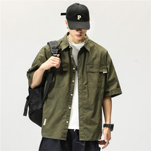 高级感纯棉短袖衬衫男夏季宽松休闲工装半袖衬衣潮流日系痞帅男装