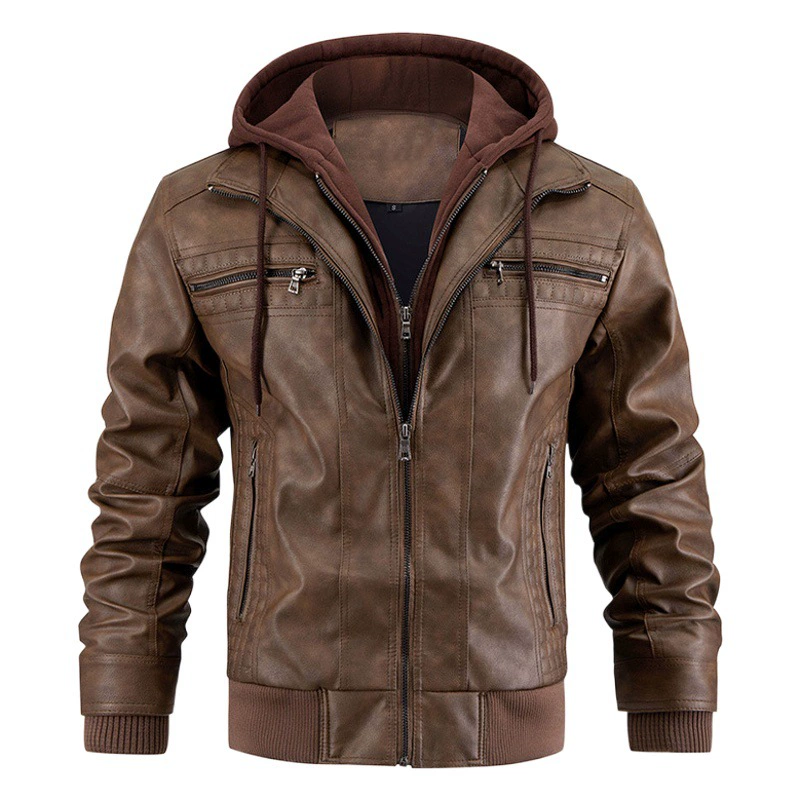 Европейская и американская трансграничная куртка из искусственной кожи с капюшоном Amazon независимая станция кожаное пальто мужское зимнее Новое теплое пальто европейского размера
