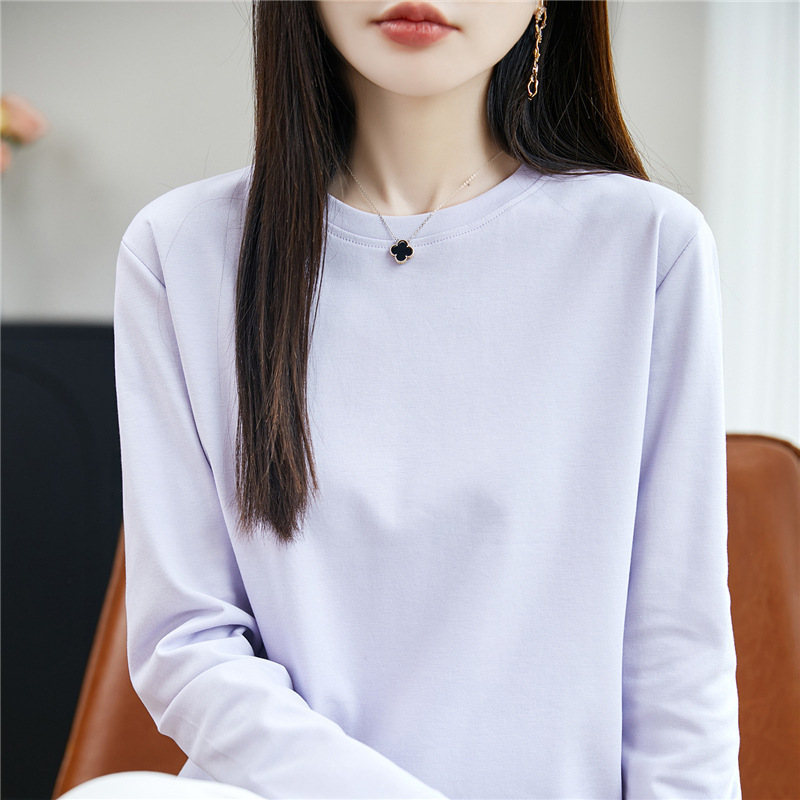 100纯棉针织打底衫女士圆领套头内搭上衣早秋新款休闲百搭风纯色|undefined