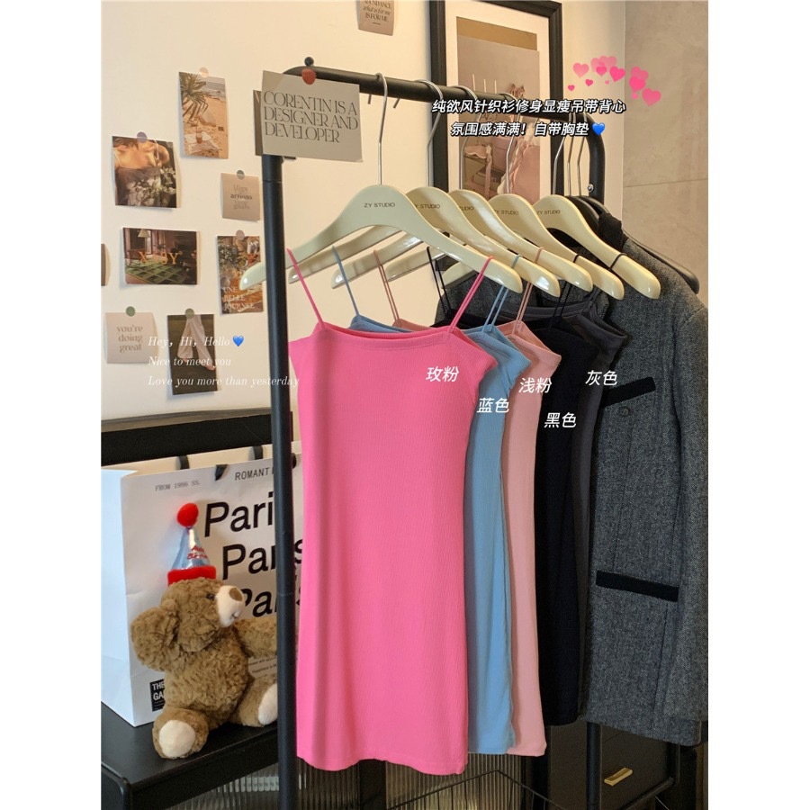 Puro viento con cojín para el pecho vestido de honda para mujer temperamento de primavera y verano, delgado y delgado, falda de fondo, falda corta, falda a la cadera image 3