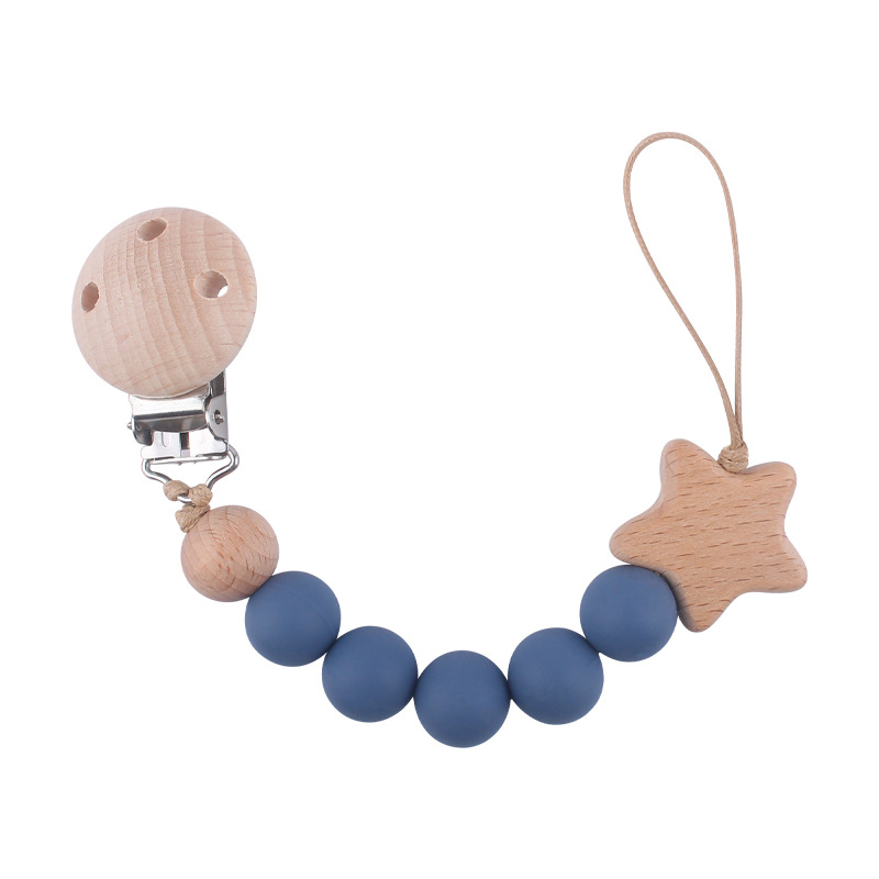 Nuevo bebé haya chupete clip calmante bebé cuentas de silicona estrella de haya de dibujos animados cadena de chupete cadena anti-gota