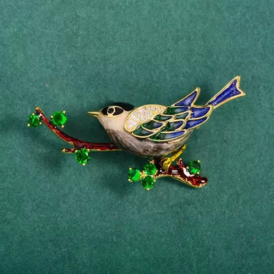 Chinese Style Magpie Enamel Brooch High-End Female Exquisite Bird Personalized Corsage Brooch 2025 New Trendy Accessories (Yaxa sancaqları) - green-blue-knowing-oriole