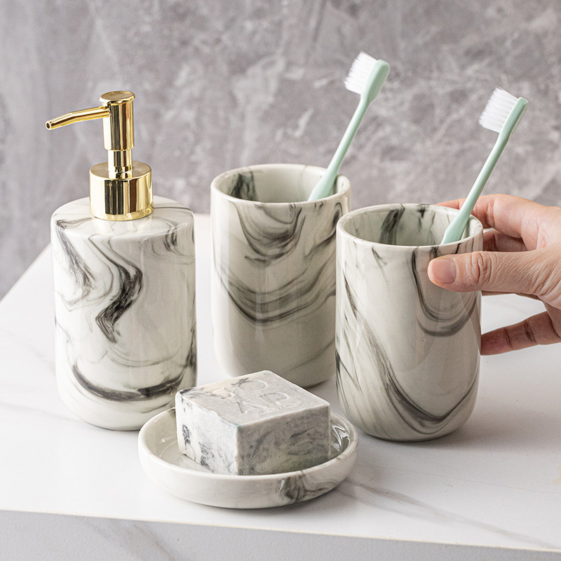 Amazon Ceramic Bathroom Wash suit Simple Bathroom Bathroom Four-piece Gargle Cup Toothbrush Cup Simple Creative
