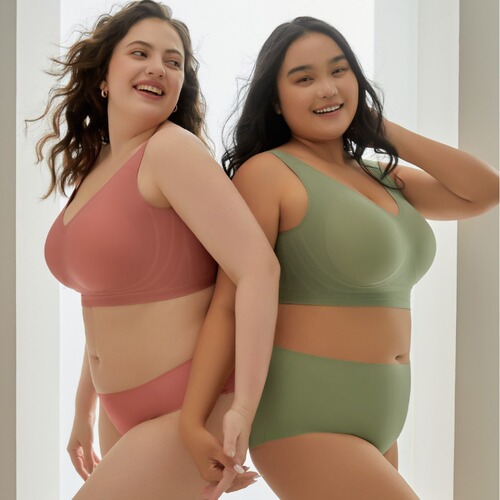 Fat sister seamless large-size underwear set, summer thin, large chest, small and comfortable, steel-free sports vest