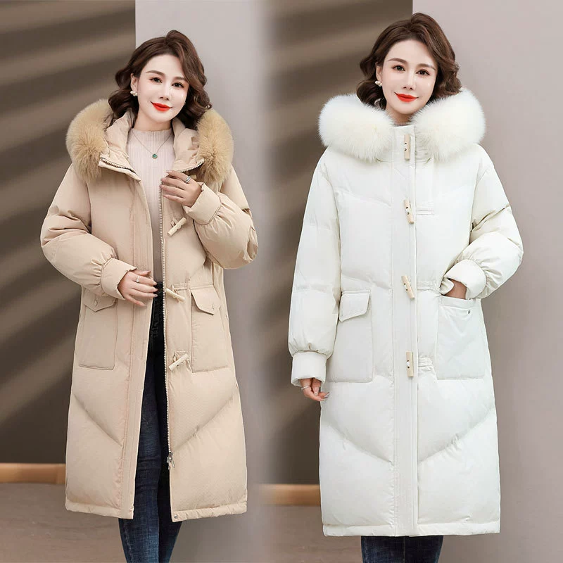 Маме Зимний пуховик длинный до колена 2023 новый для женщин среднего и пожилого возраста Модное теплое толстое пальто 50 лет
