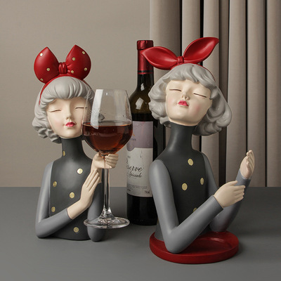 北欧创意蝴蝶结女孩红酒架摆件家居酒柜装饰品乔迁新居结婚送礼物|ru