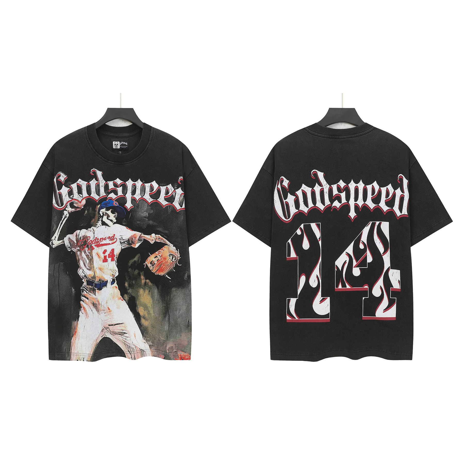 Cross-border Wholesale High-quality Gods Short-sleeve Heavy Wash FOG High Street Fashion Brand Skull Print Pure Cotton_viptrois.com