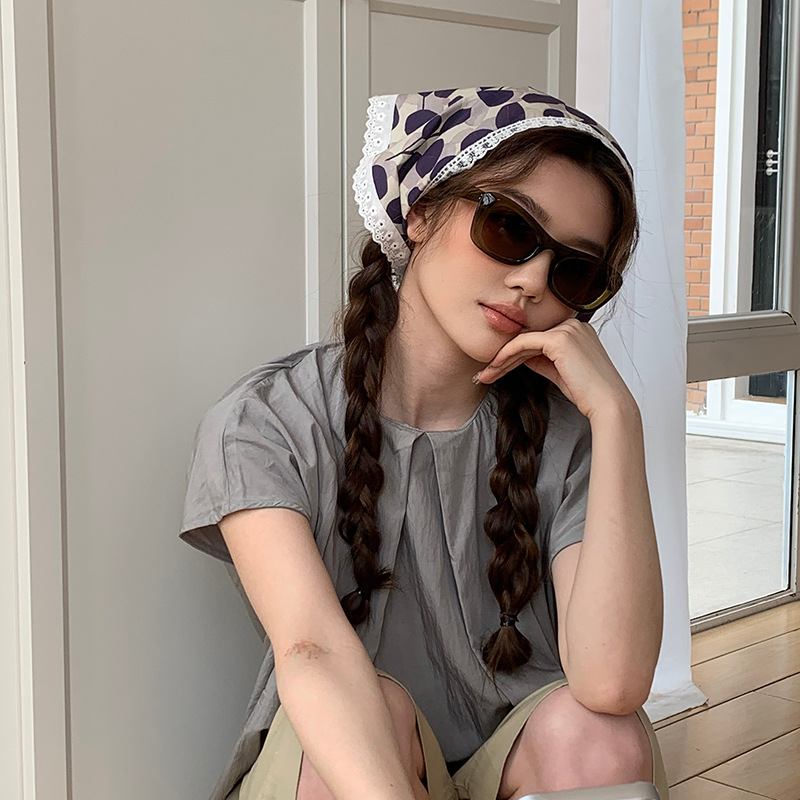 Pañuelo de seda de confinamiento de encaje de diadema francés de alta gama ins pañuelo de playa de fotografía de viaje de verano de alta gama