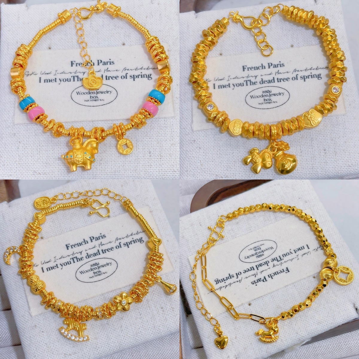 Gold Store Same Style Vietnamese Sand Gold Hammered Pattern Pony Bracelet New Chinese Style Get Rich Quickly Flower Lock National Chain Necklace for Women