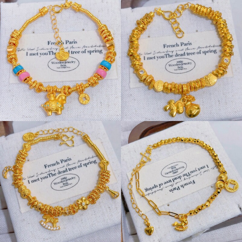 Gold Store Same Style Vietnamese Sand Gold Hammered Pattern Pony Bracelet New Chinese Style Get Rich Quickly Flower Lock National Chain Necklace for Women