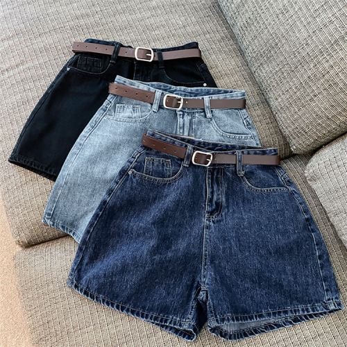 Women's denim shorts, summer new trendy Instagram-inspired, high-waisted, minimalist, slimming, loose-fitting, wide-leg, versatile A-line hot pants.