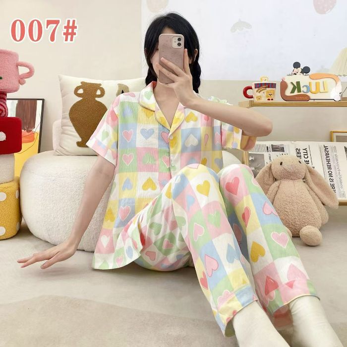 Estilo explosivo transfronterizo spot verano pantalones de manga corta cardigan solapa pijamas de dibujos animados lindo nube femenina algodón cómodo servicio a domicilio