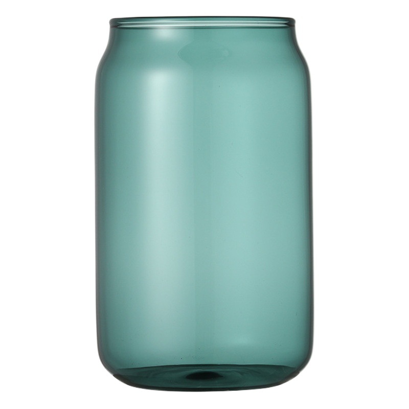 Vaso de vidrio creativo para cola, vaso con forma de lata de alto valor estético, fabricante de vasos con pajita para café, moderno y sencillo.