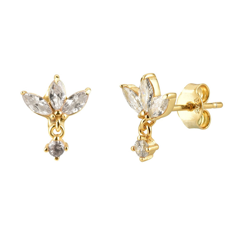 Drop Earrings, Ear Studs Classification 1 Pair Quantity 1 Pair Casual Simple Style Leaf Flower Rectangle Copper Plating Zircon Drop Earrings Ear Studs