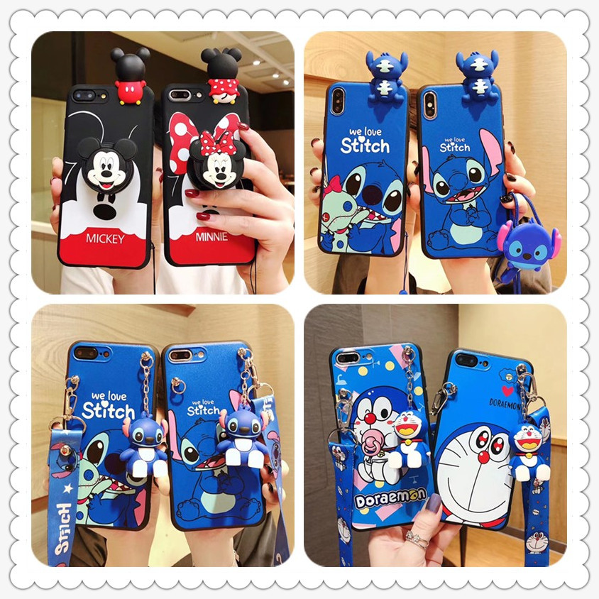 卡通软套适用iPhone15promax趴趴公仔手机壳苹果13pro/14米奇挂绳