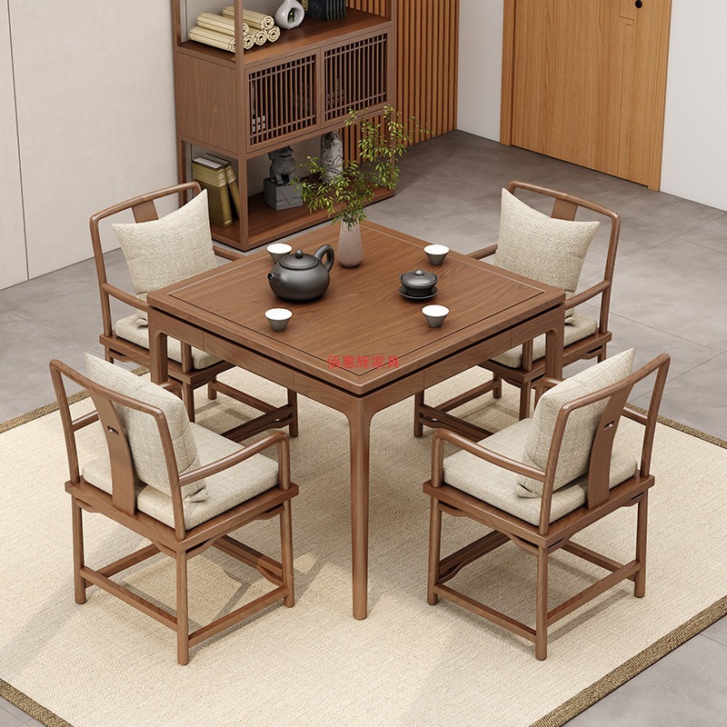 Modern Dining Table and Chair Combination for Multiple People, Eight Immortals Table, Teahouse Tea Table, Hotel Chess and Card Table and Chairs, New Chinese Style Solid Wood Square Table