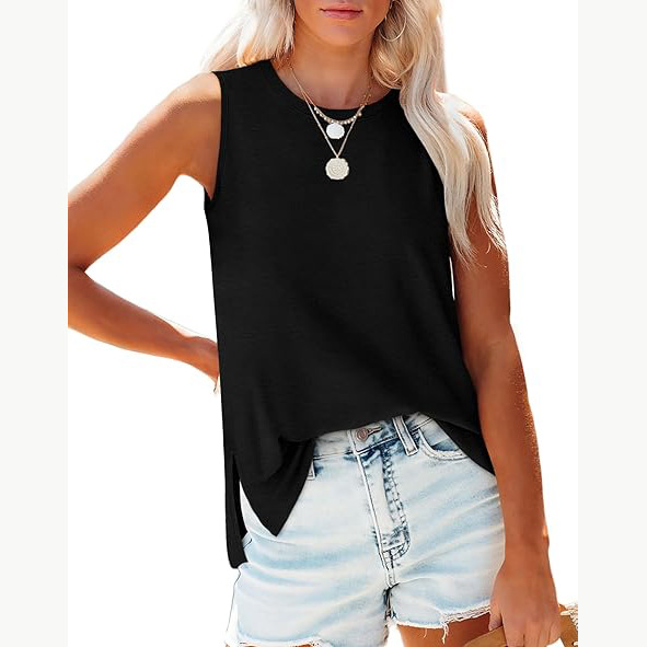 Transfronterizo 2024 nuevo estilo comercio exterior europeo y americano casual imitación algodón suelto color sólido chaleco sin mangas cuello redondo apertura lateral top femenino image 7