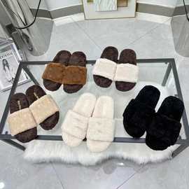 厂家直销真毛毛拖鞋女外穿2025年新款潮秋冬季网红一字洋气百搭