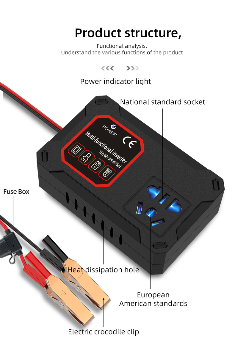 Car and Truck 12V/24V to 220V Multifunctional Car Inverter Converter Mobile Phone Socket Charger